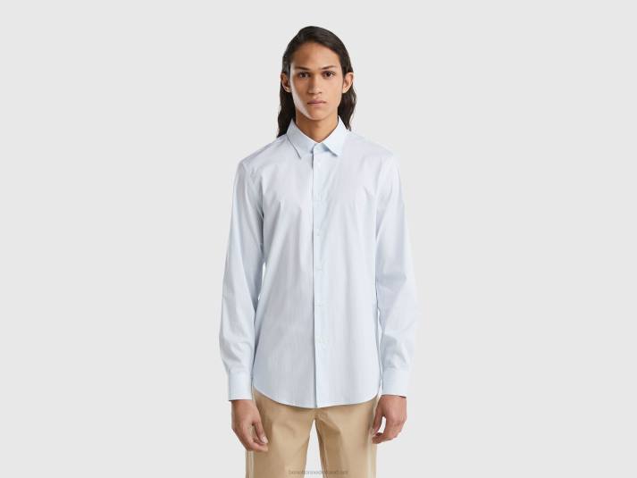 Heren Benetton slim fit overhemd van stretchkatoenmix lichtblauw 4R621343