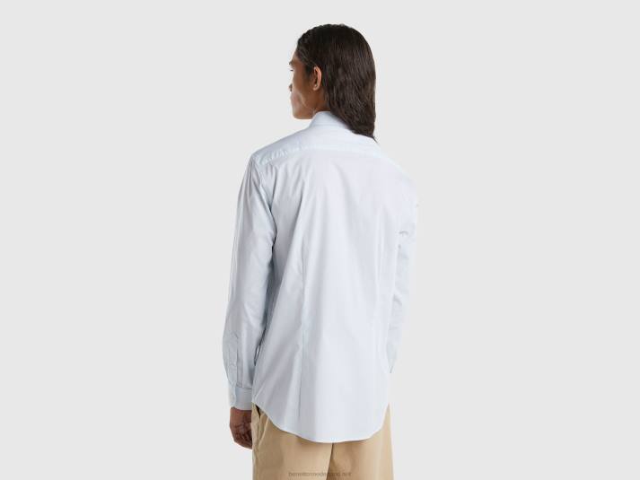 Heren Benetton slim fit overhemd van stretchkatoenmix lichtblauw 4R621343