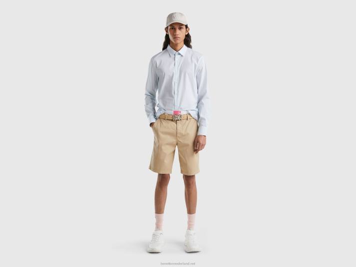 Heren Benetton slim fit overhemd van stretchkatoenmix lichtblauw 4R621343