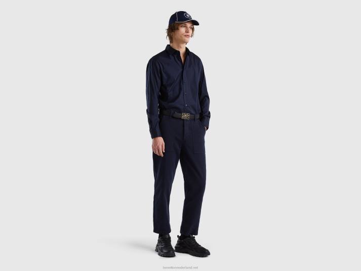 Heren Benetton slimfit overhemd in effen kleur donkerblauw 4R624560