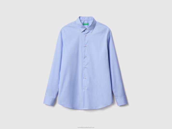 Heren Benetton slimfit overhemd in effen kleur hemelsblauw 4R621372