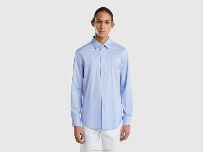 Heren Benetton slimfit overhemd in effen kleur hemelsblauw 4R624567