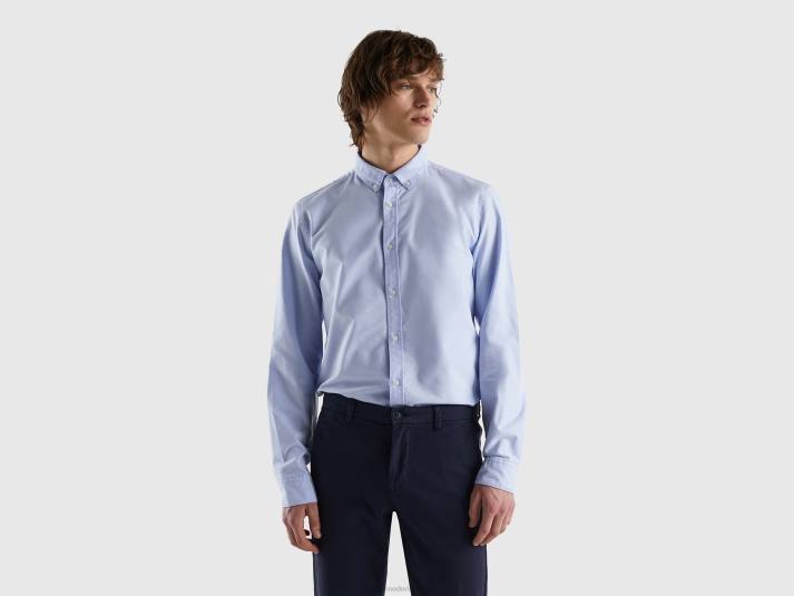 Heren Benetton slimfit overhemd van 100% katoen lichtblauw 4R624563