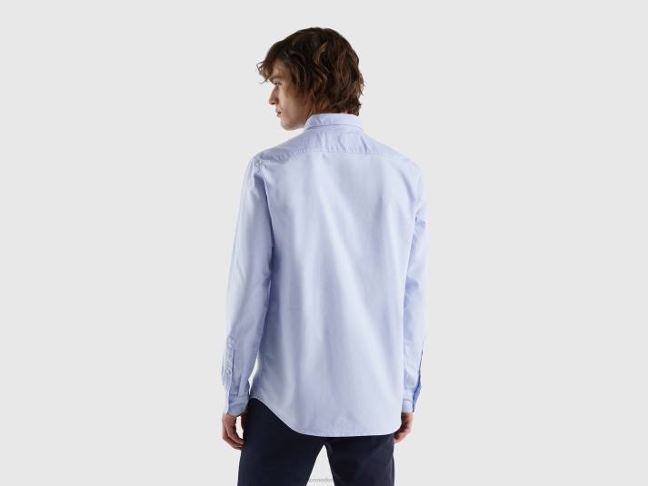 Heren Benetton slimfit overhemd van 100% katoen lichtblauw 4R624563
