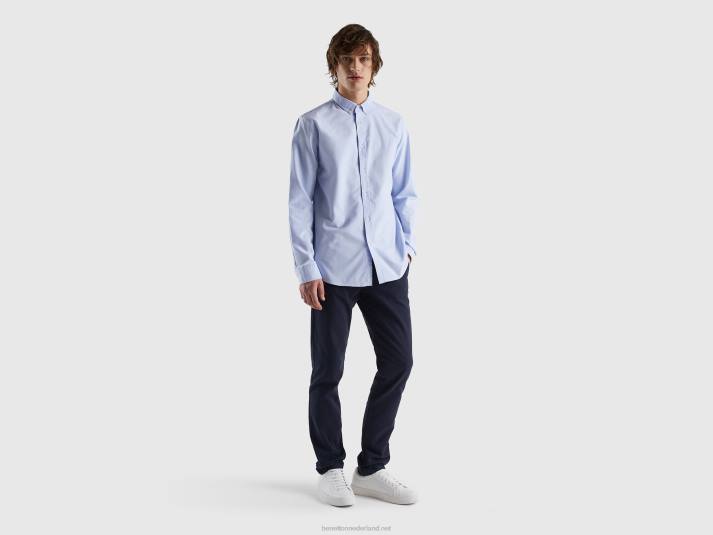 Heren Benetton slimfit overhemd van 100% katoen lichtblauw 4R624563