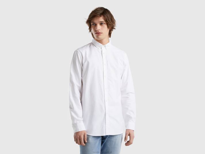 Heren Benetton slimfit overhemd van 100% katoen wit 4R624551