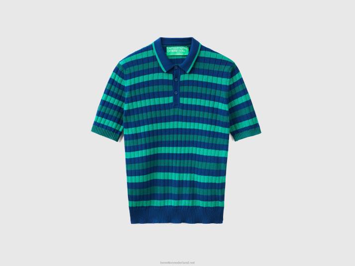 Heren Benetton groen en blauw gestreepte gebreide polo veelkleurig 4R621123