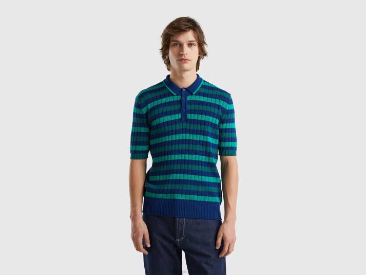 Heren Benetton groen en blauw gestreepte gebreide polo veelkleurig 4R624384