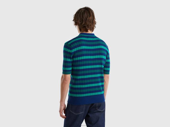Heren Benetton groen en blauw gestreepte gebreide polo veelkleurig 4R624384