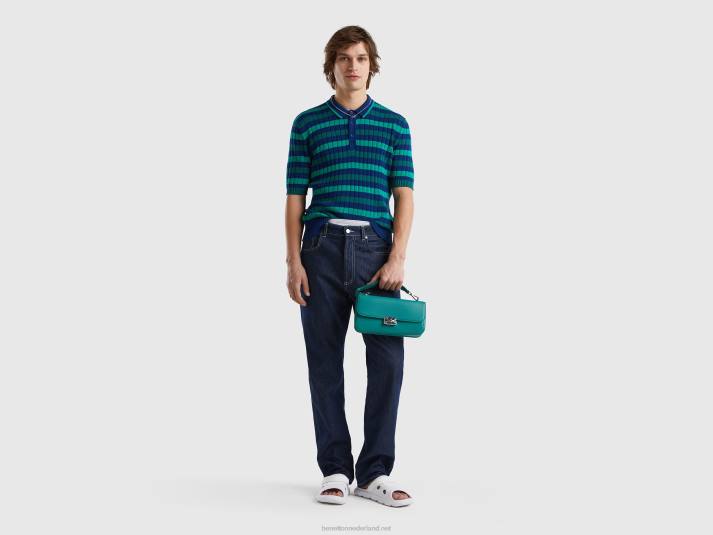 Heren Benetton groen en blauw gestreepte gebreide polo veelkleurig 4R624384