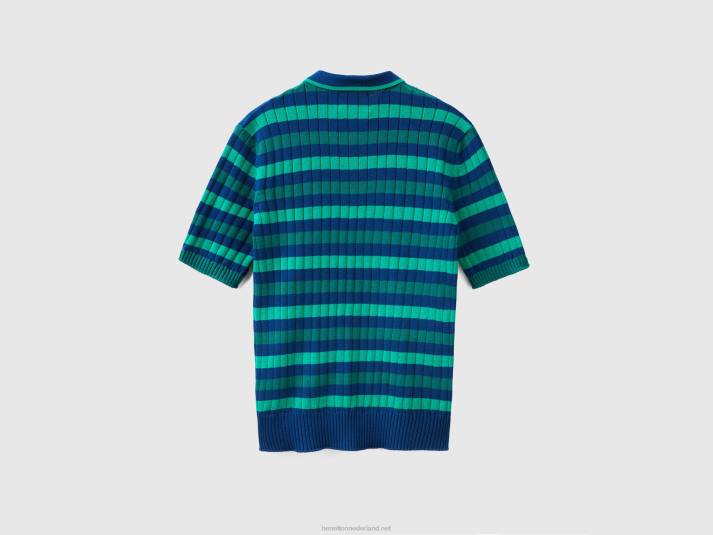 Heren Benetton groen en blauw gestreepte gebreide polo veelkleurig 4R624384