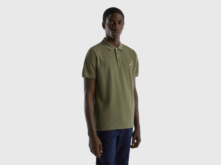 Heren Benetton groene regular fit polo militair groen 4R621380