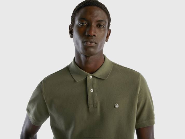 Heren Benetton groene regular fit polo militair groen 4R621380