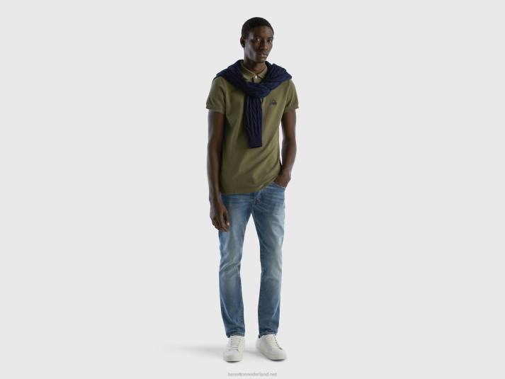Heren Benetton groene slim fit polo militair groen 4R624580
