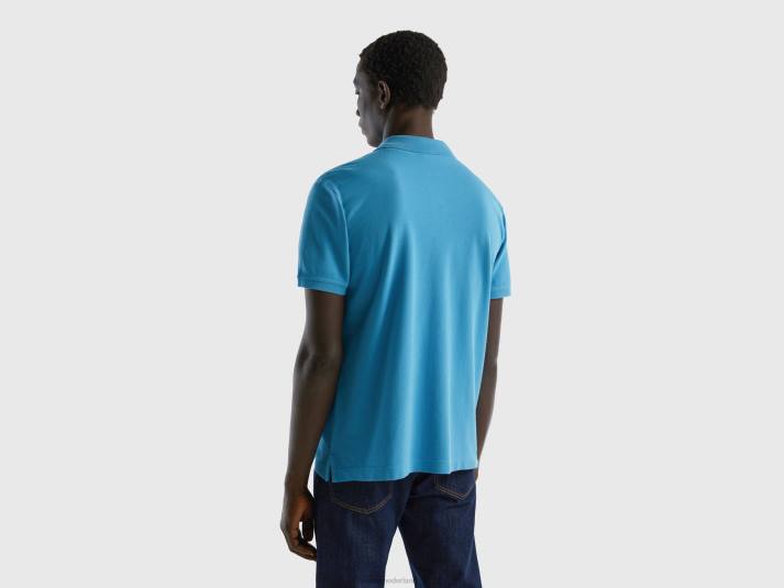 Heren Benetton lichtblauwe regular fit polo turkoois 4R621384