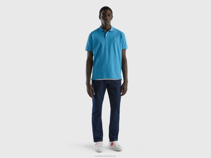 Heren Benetton lichtblauwe regular fit polo turkoois 4R621384