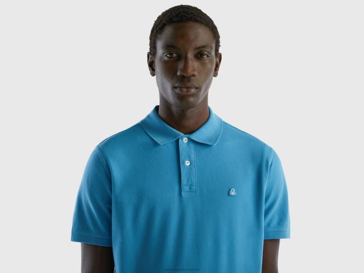 Heren Benetton lichtblauwe regular fit polo turkoois 4R624568