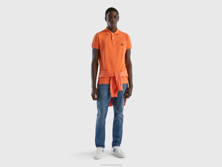 Heren Benetton oranje slim fit polo oranje 4R624588