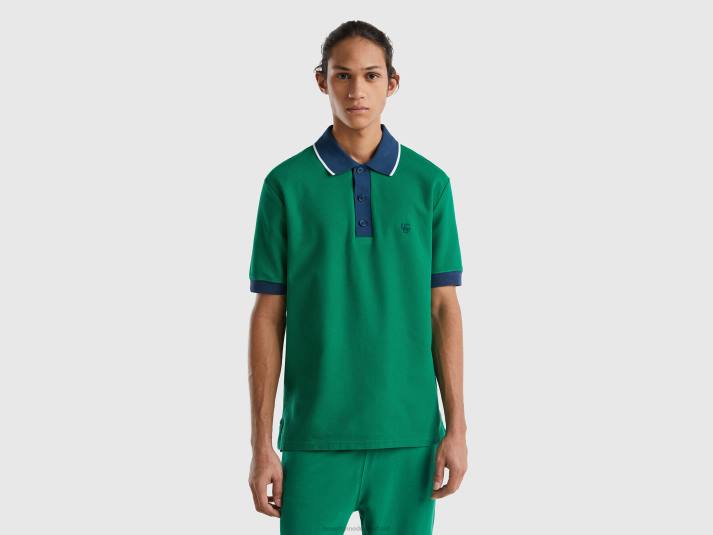 Heren Benetton polo met korte mouwen en contrasterende zoom donkergroen 4R621377