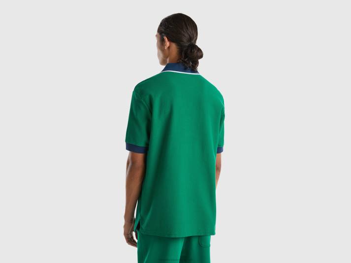 Heren Benetton polo met korte mouwen en contrasterende zoom donkergroen 4R621377