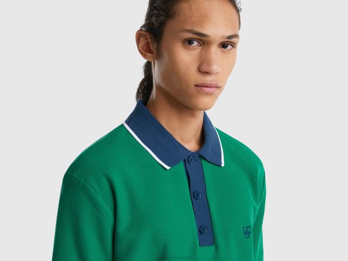 Heren Benetton polo met korte mouwen en contrasterende zoom donkergroen 4R621377