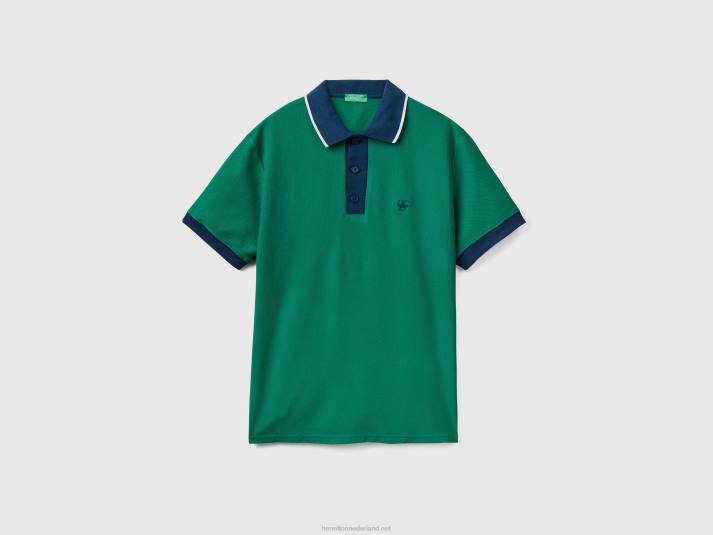 Heren Benetton polo met korte mouwen en contrasterende zoom donkergroen 4R621377