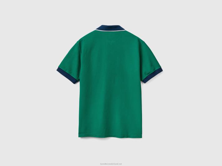 Heren Benetton polo met korte mouwen en contrasterende zoom donkergroen 4R624576