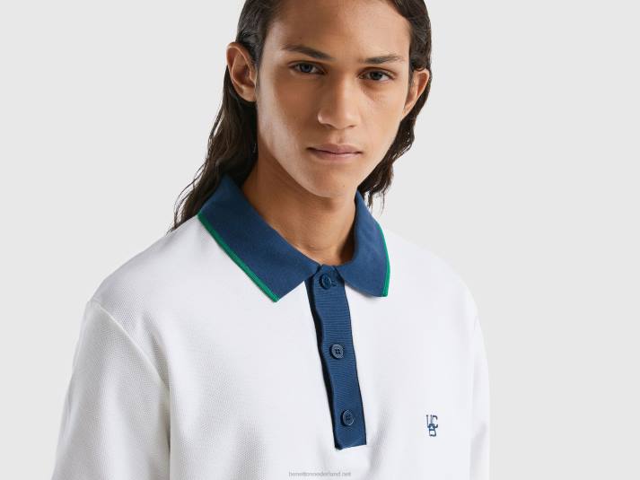 Heren Benetton polo met korte mouwen en contrasterende zoom wit 4R621378