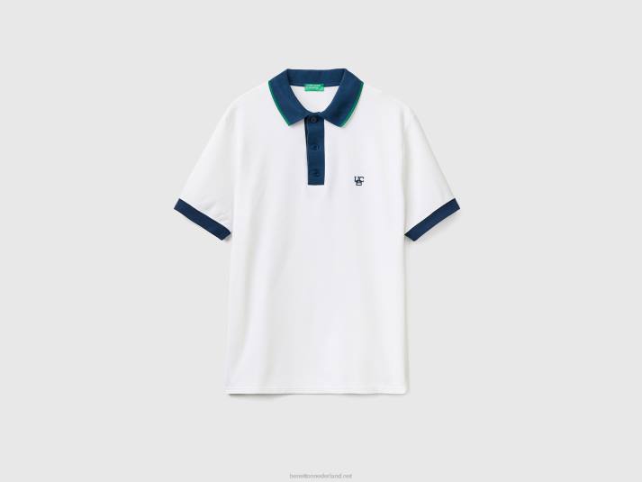 Heren Benetton polo met korte mouwen en contrasterende zoom wit 4R621378