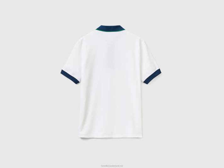 Heren Benetton polo met korte mouwen en contrasterende zoom wit 4R621378