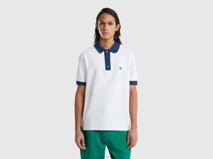 Heren Benetton polo met korte mouwen en contrasterende zoom wit 4R624577