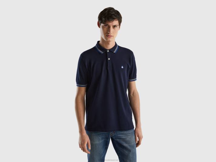 Heren Benetton polo van stretchkatoen met korte mouwen donkerblauw 4R621412