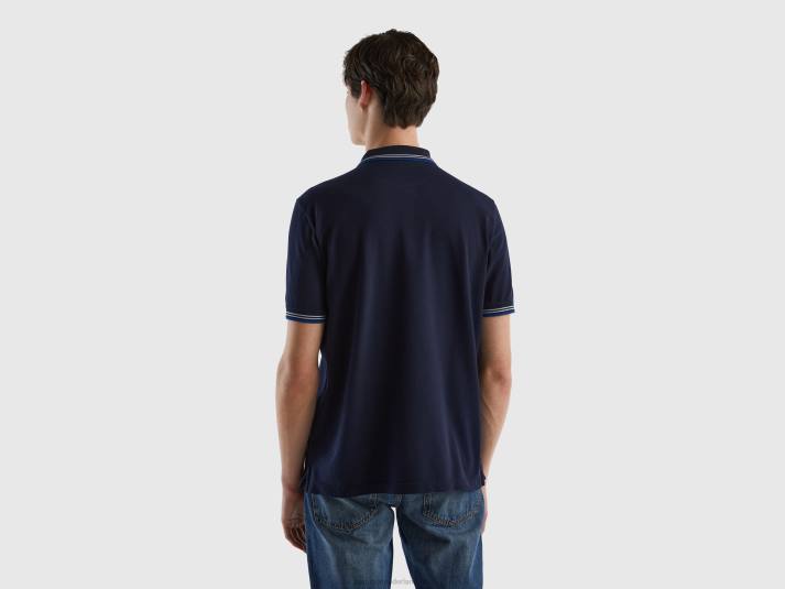 Heren Benetton polo van stretchkatoen met korte mouwen donkerblauw 4R621412