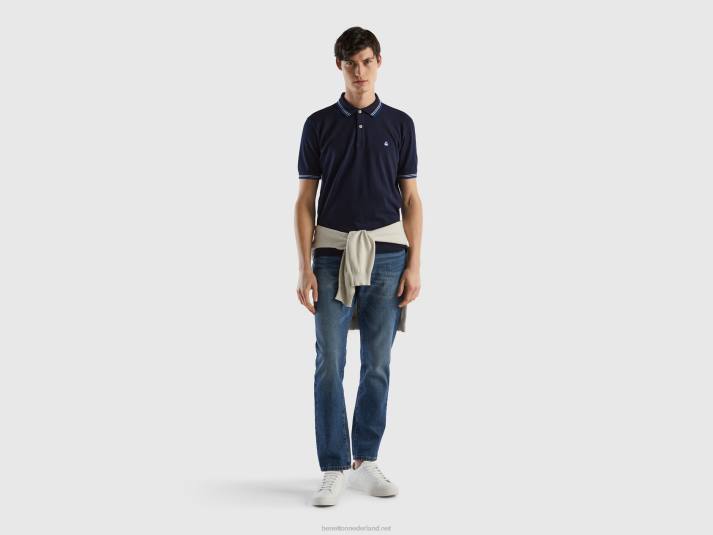 Heren Benetton polo van stretchkatoen met korte mouwen donkerblauw 4R621412