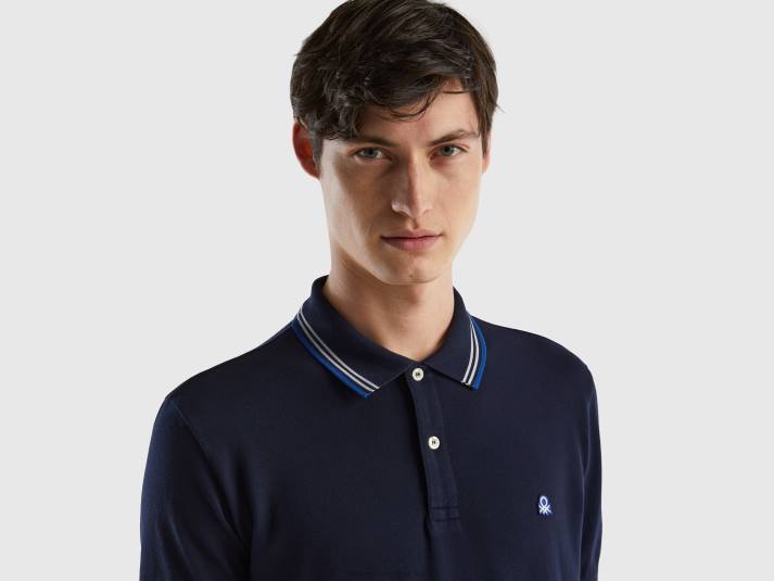 Heren Benetton polo van stretchkatoen met korte mouwen donkerblauw 4R621412