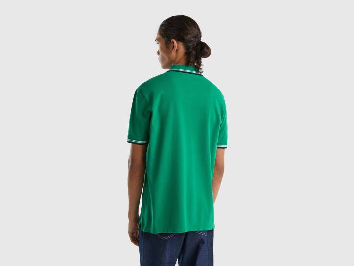 Heren Benetton polo van stretchkatoen met korte mouwen donkergroen 4R621382