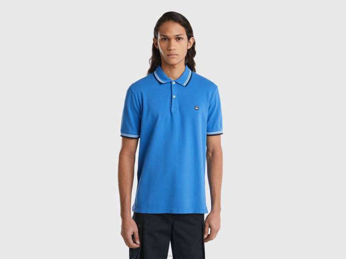 Heren Benetton polo van stretchkatoen met korte mouwen lichtblauw 4R624579