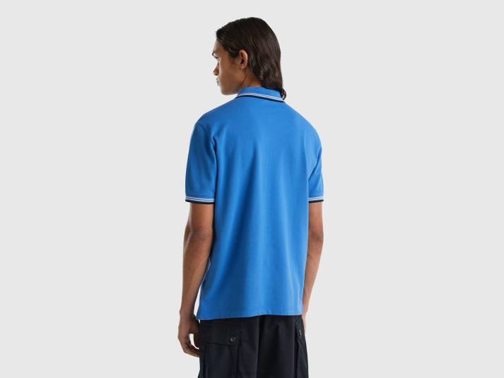 Heren Benetton polo van stretchkatoen met korte mouwen lichtblauw 4R624579