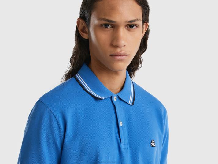 Heren Benetton polo van stretchkatoen met korte mouwen lichtblauw 4R624579