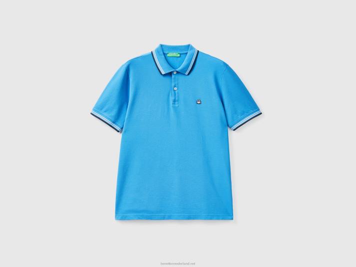 Heren Benetton polo van stretchkatoen met korte mouwen lichtblauw 4R624579