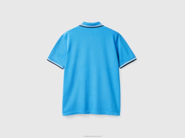 Heren Benetton polo van stretchkatoen met korte mouwen lichtblauw 4R624579