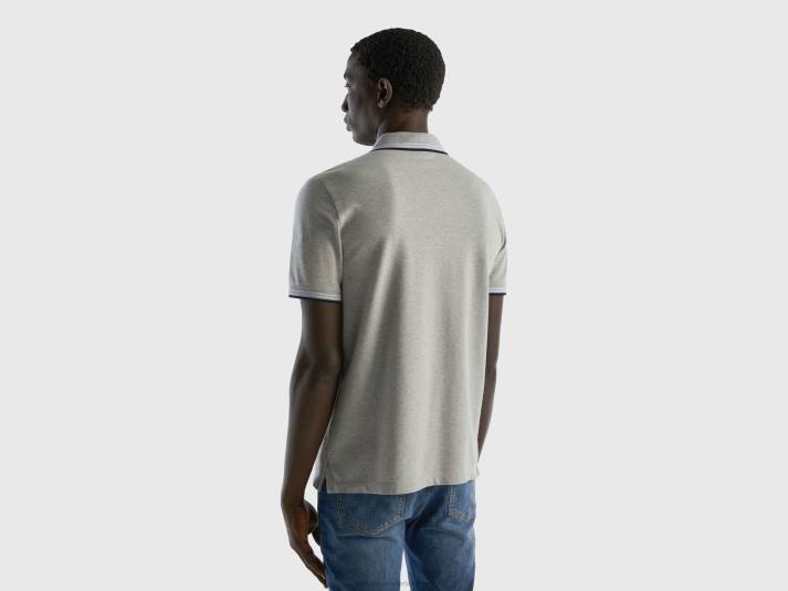 Heren Benetton polo van stretchkatoen met korte mouwen lichtgrijs 4R624609