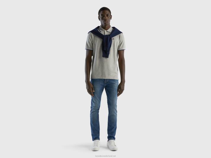 Heren Benetton polo van stretchkatoen met korte mouwen lichtgrijs 4R624609