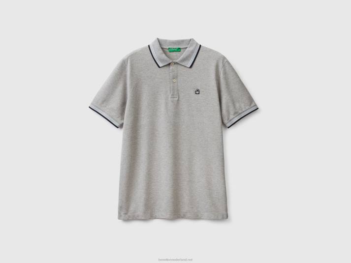 Heren Benetton polo van stretchkatoen met korte mouwen lichtgrijs 4R624609