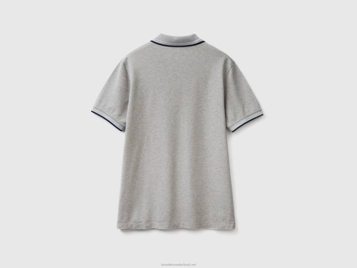 Heren Benetton polo van stretchkatoen met korte mouwen lichtgrijs 4R624609