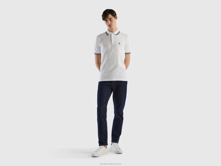 Heren Benetton polo van stretchkatoen met korte mouwen wit 4R621405