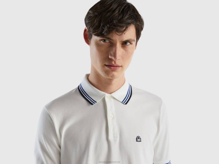 Heren Benetton polo van stretchkatoen met korte mouwen wit 4R621405