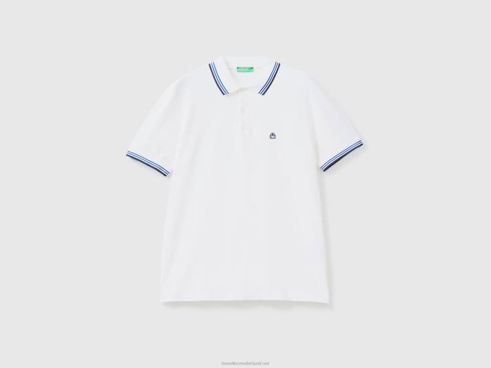 Heren Benetton polo van stretchkatoen met korte mouwen wit 4R621405