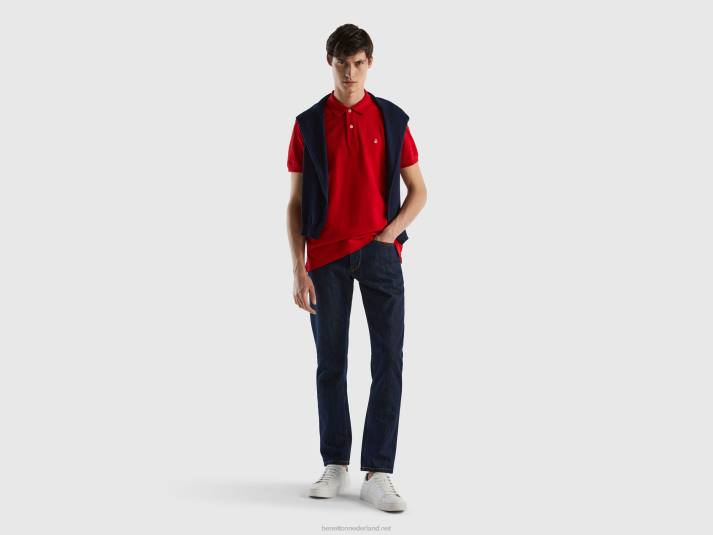 Heren Benetton rode polo met normale pasvorm rood 4R624603