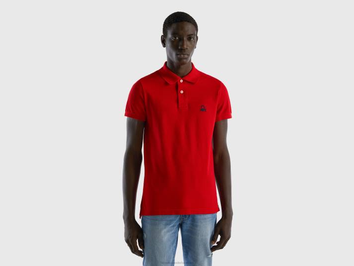 Heren Benetton rode slim fit polo rood 4R624600